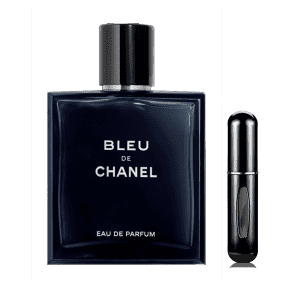 Probador de Chanel Bleu, viene en un atomizador recargable de 5, 10, 15, 20, 30 y 50 ml