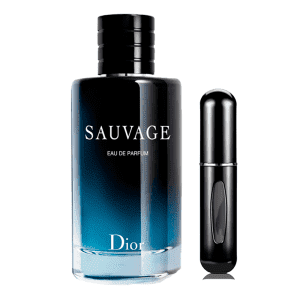 Probador del Dior Sauvage, viene en un atomizador recargable de 5, 10, 15, 20, 30 y 50 ml
